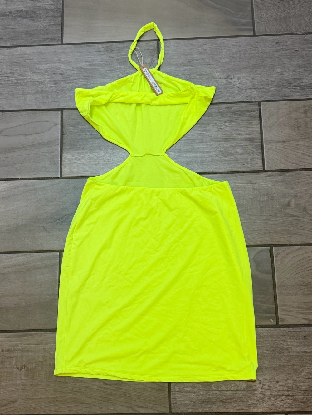 SKIMS Fits Everybody Halter Dress Green Highlighter Bodycon Cutout - Picture 2 of 4